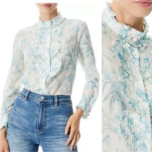 Alice + Olivia Kurt Floral Heart Pleated Button-Front Shirt